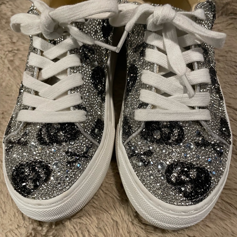 Betsey Johnson Silver and Black Skull Sneakers